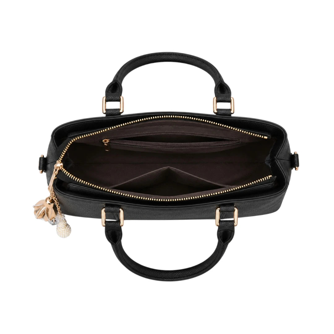 Zelquix Classic Black PU Leather Everyday Handbag