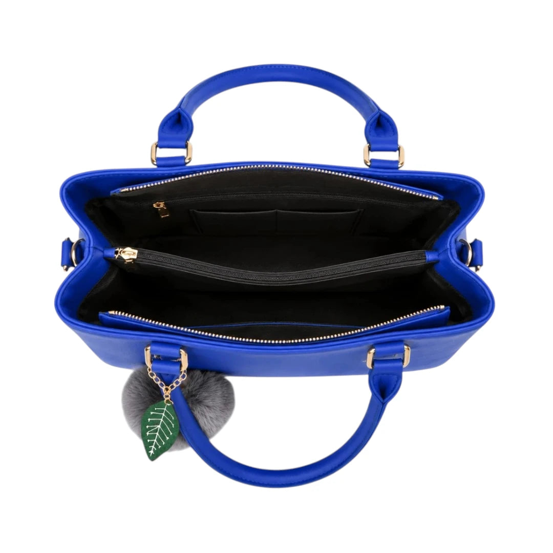 Zelquix Textured Blue PU Leather Everyday Handbag