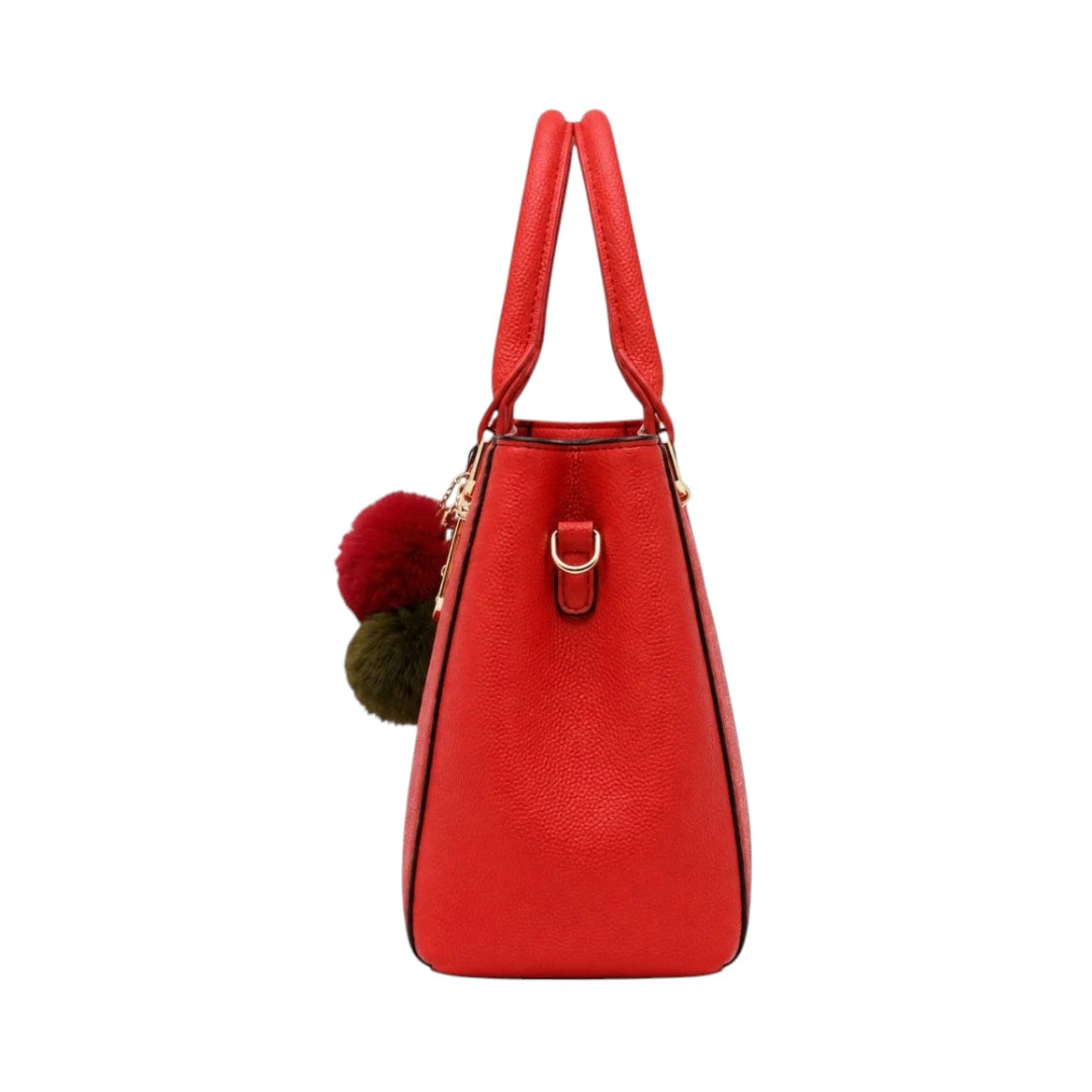 Zelquix Textured Red PU Leather Everyday Handbag